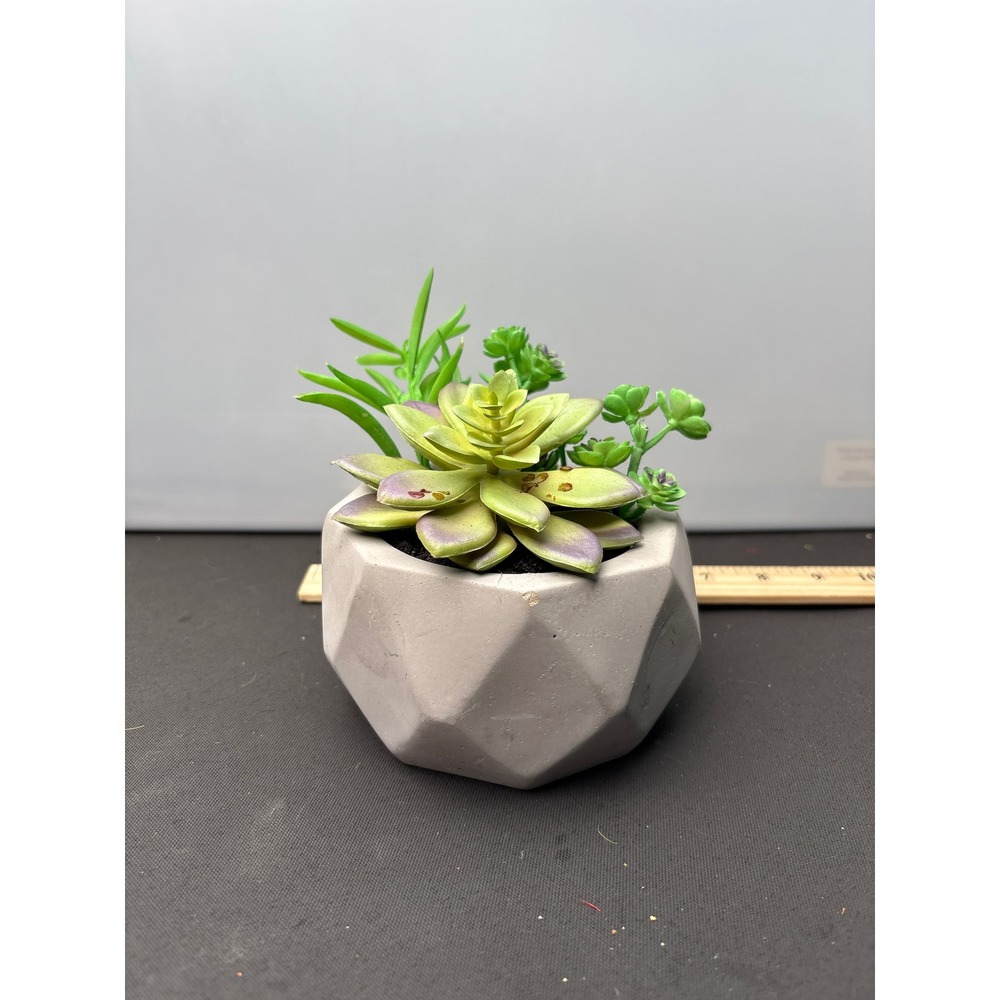 Artificial Succulent Plant Arrangement in Geometric Concrete Pot
